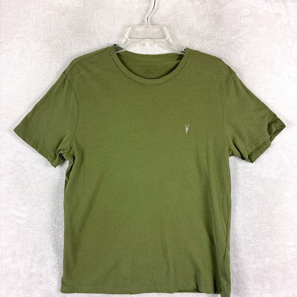 AllSaints Tshirt Mens L Green Embroidered Skull Tonic Slim Fit Streetwear Indie